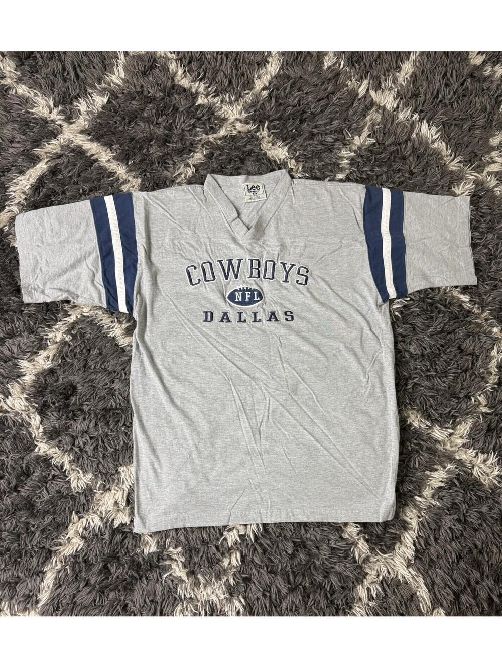 Vintage 90s Dallas Cowboys T Shirt Men’s XL Gray Lee Sport V Neck Embroidered